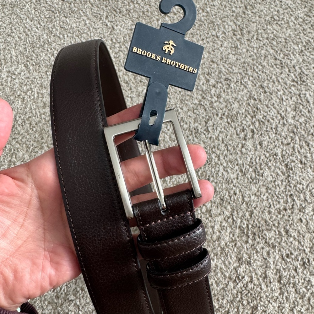NWT Men’s Brooks Brothers Brown Leather Belt Size 42 Crafted in USA